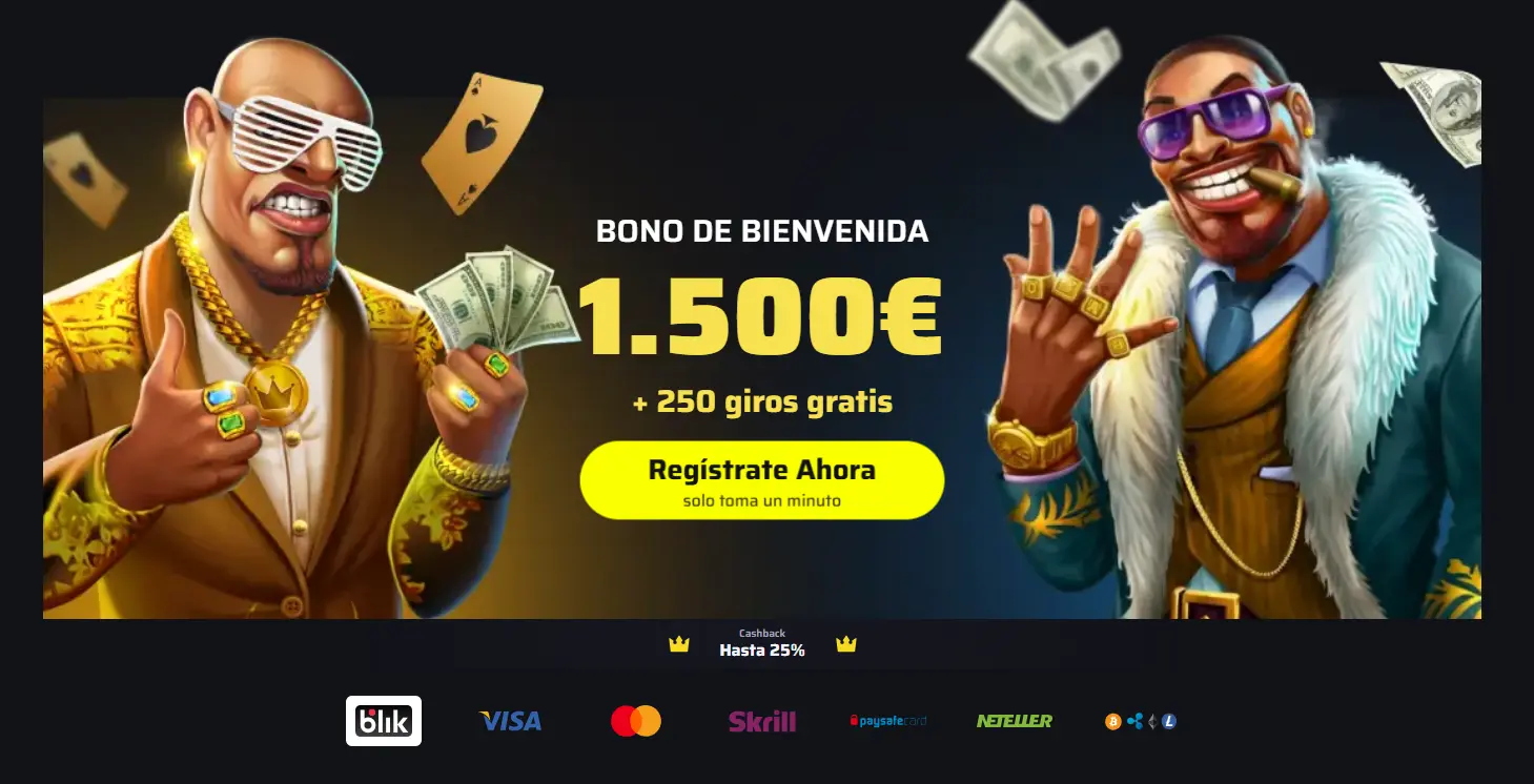 Página principal de BDMBet con el bono de bienvenida de 1.500 € y 250 giros gratis